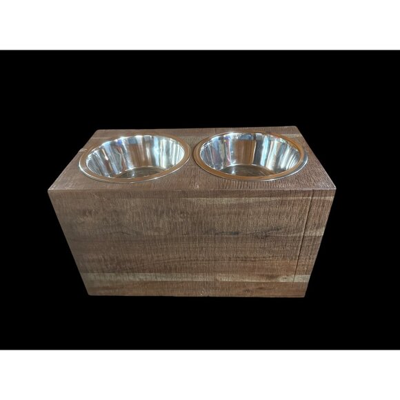 Handcrafted Wooden Dog Bowl Stand with Removable Stainless-Steel Bowls New - Picture 2 of 4